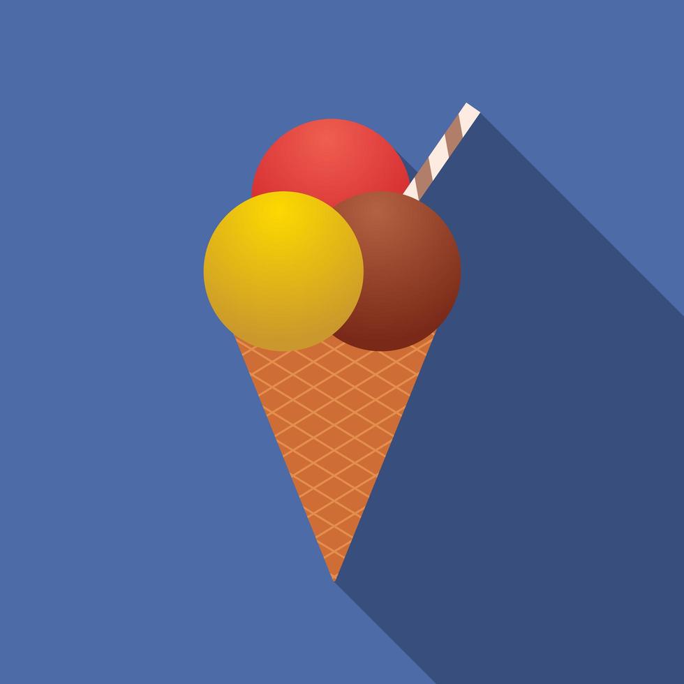 ícone de sorvete de vetor de design plano com sombra longa