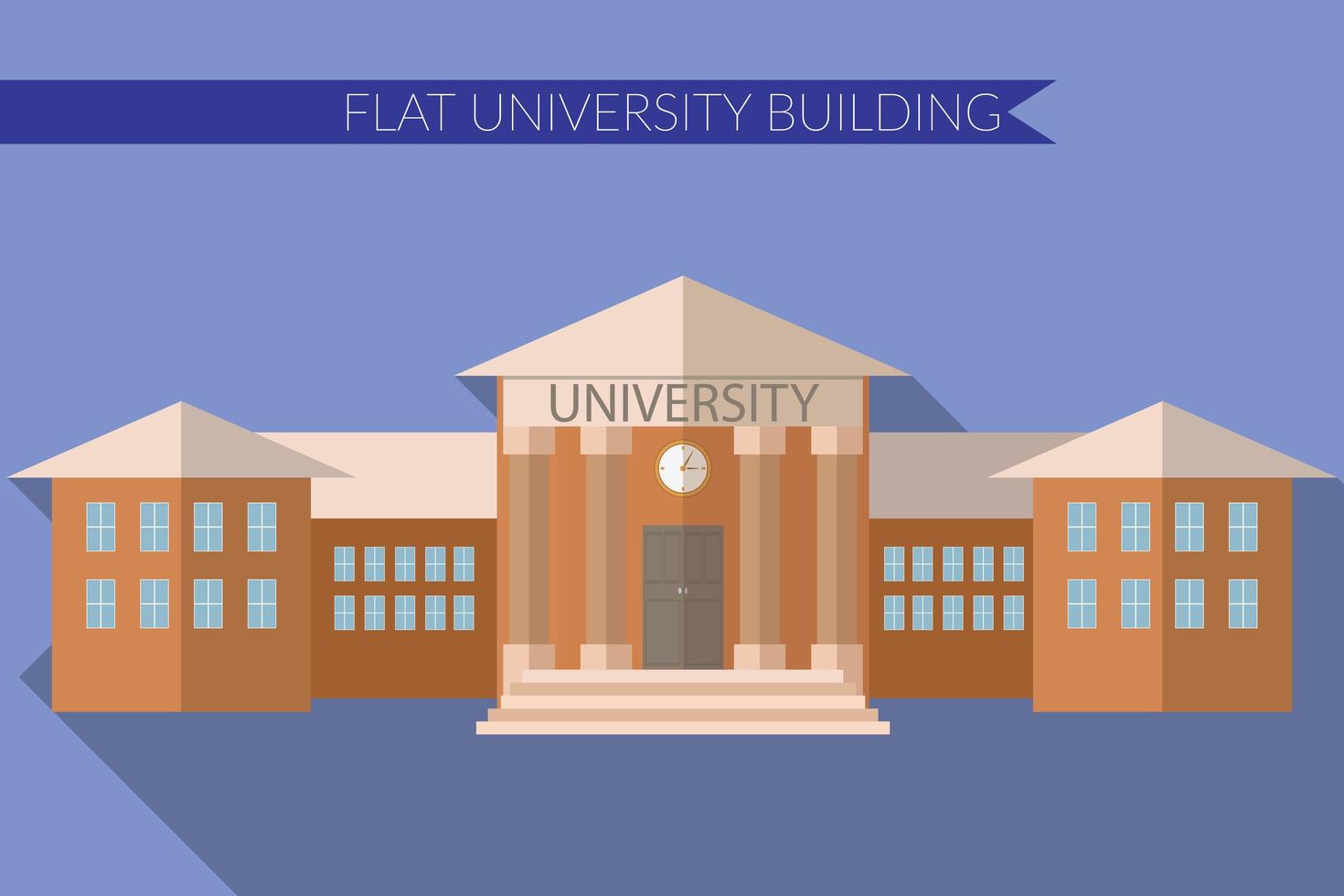 ilustração em vetor moderno design plano do ícone do prédio da universidade, com longa sombra na cor de fundo