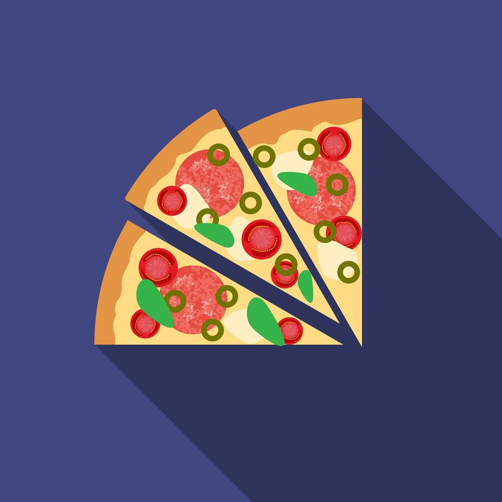 ícone de pizza de vetor de design plano com sombra longa Ícone de disco de vinil de vetor de design plano com sombra longa