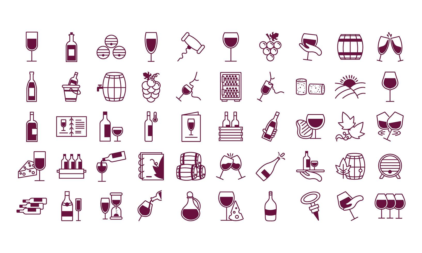 pacote de cinquenta ícones de conjunto de vinhos vetor