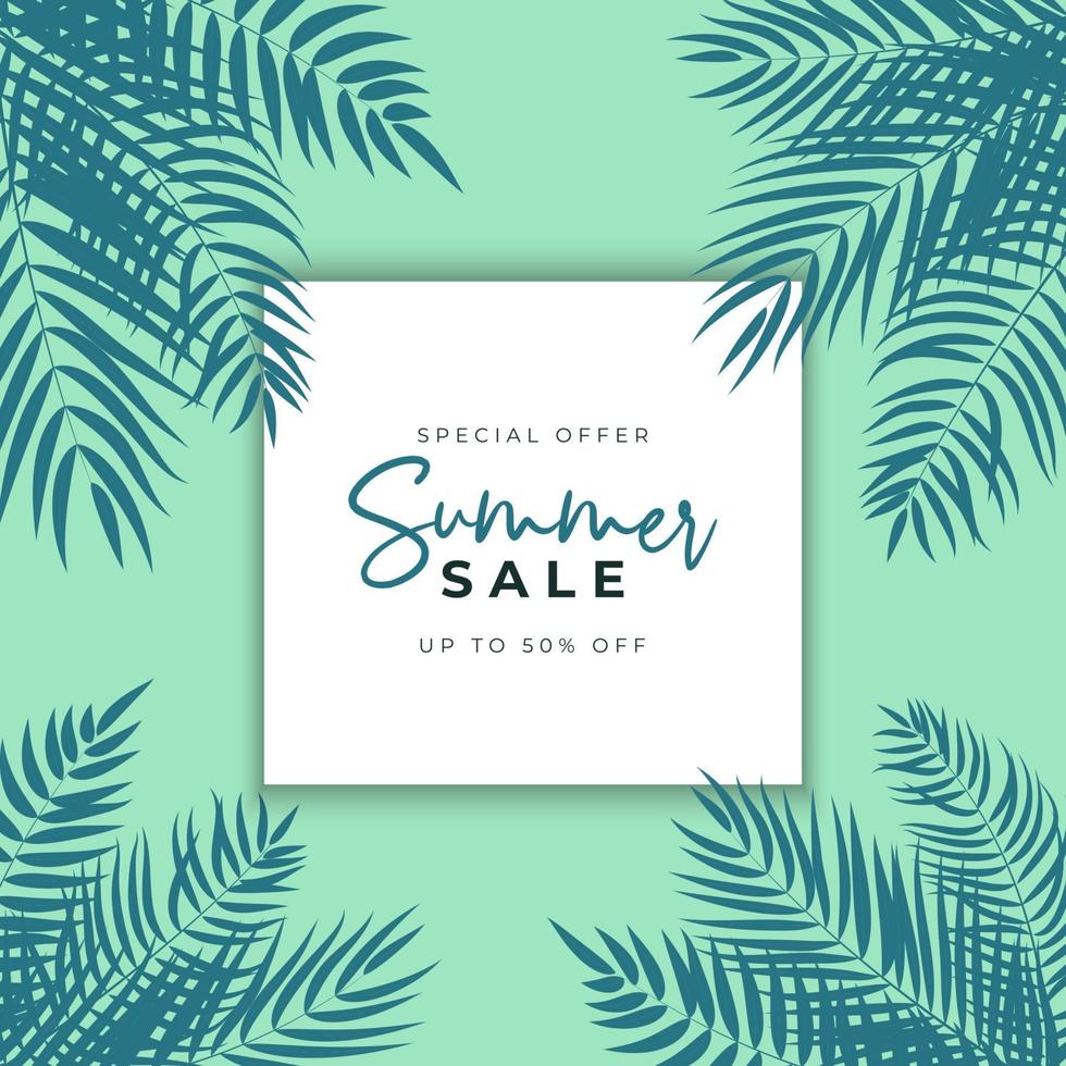 cartaz de venda de verão. fundo natural com folhas de palmeira tropical. vetor