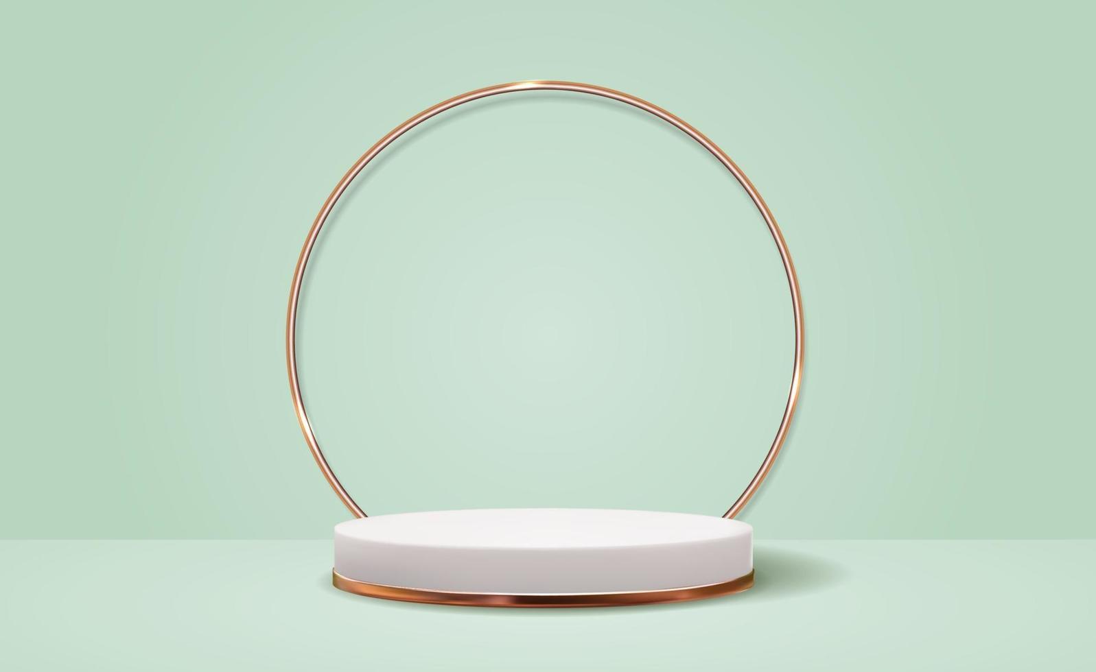 fundo de pedestal 3d branco com moldura de anel dourado para revista de moda de apresentação de produtos cosméticos vetor