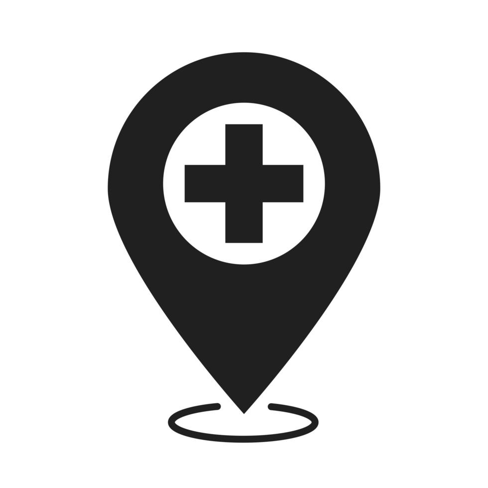 ícone de estilo de silhueta de pictograma de navegação GPS de navegação por GPS de destino de saúde médico e hospitalar vetor