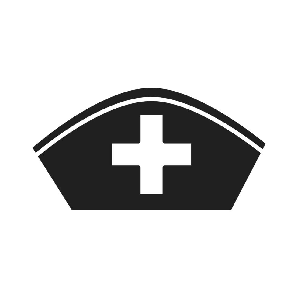chapéu uniforme enfermeira ícone de silhueta de pictograma de saúde médica e hospitalar vetor