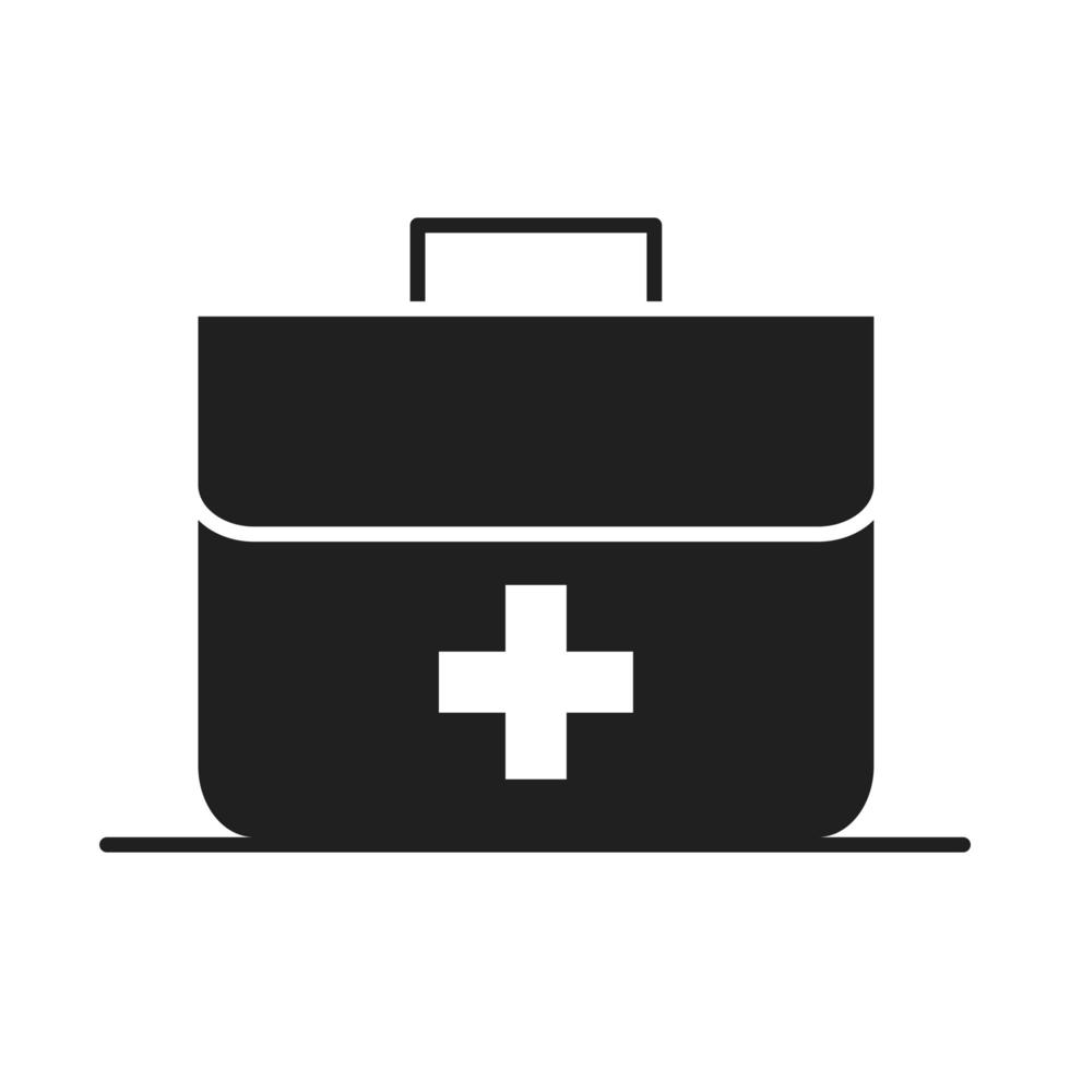 kit de primeiros socorros ícone de silhueta de pictograma de médicos e hospitais de saúde vetor