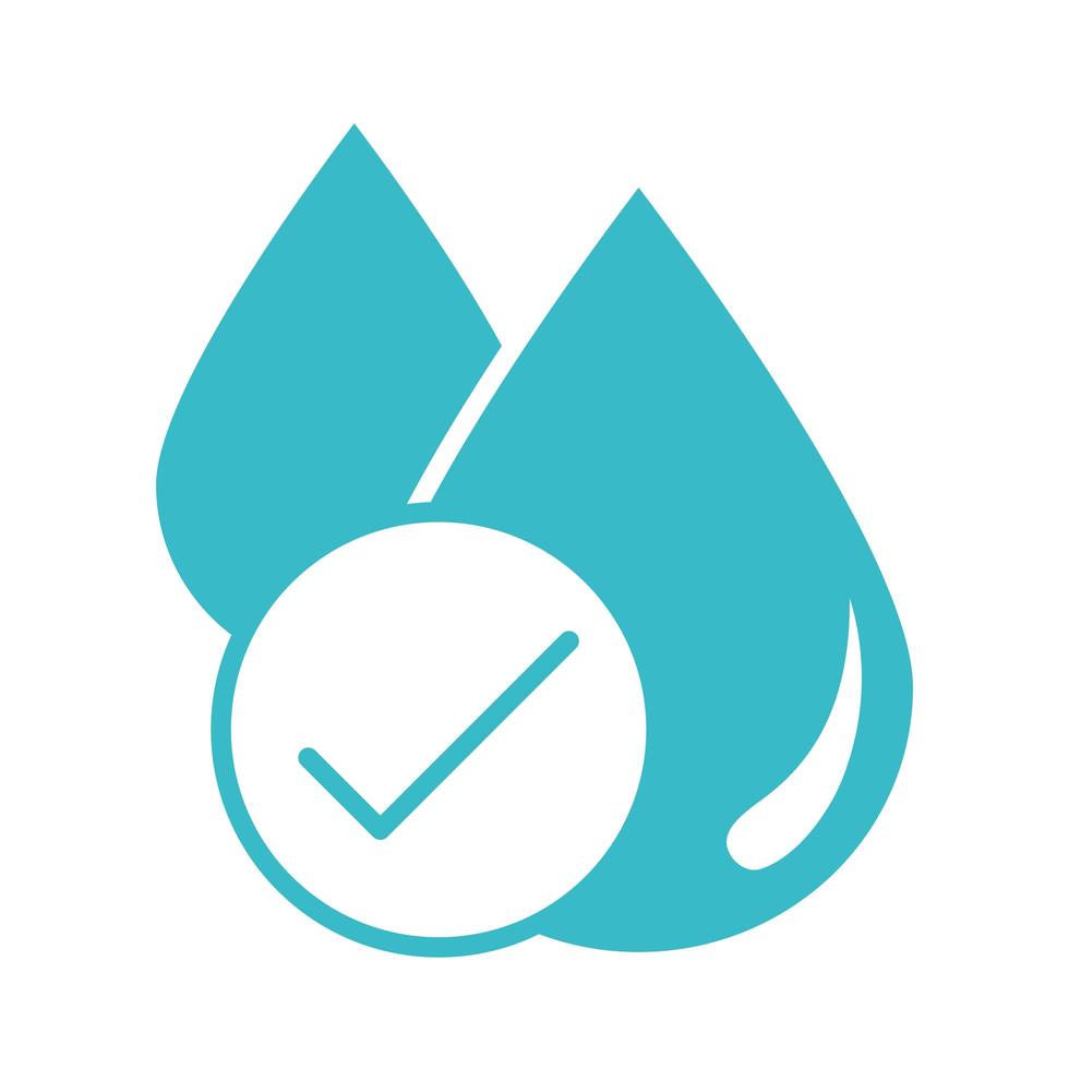 ícone de estilo de silhueta de gotas de água marca de seleção natureza líquido azul vetor