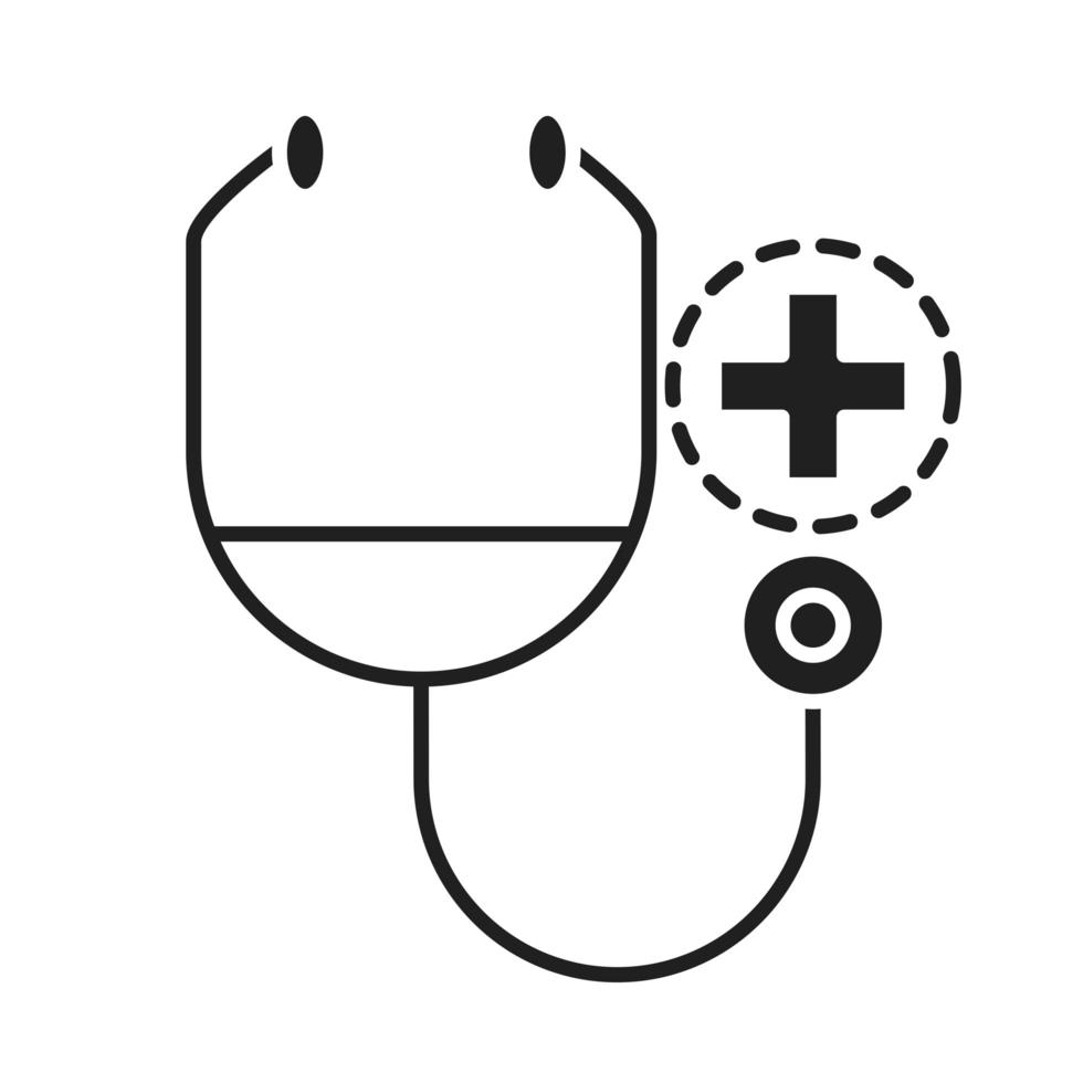 ícone de estilo de silhueta de pictograma de diagnóstico de saúde médica e hospitalar estetoscópio vetor