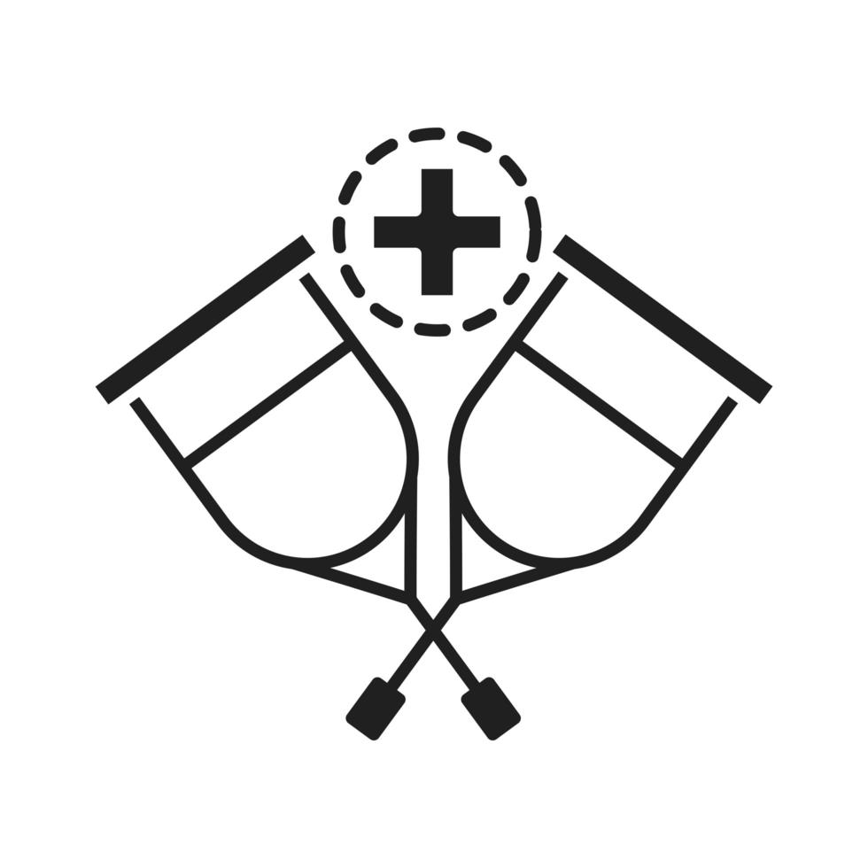 muletas, equipamento de assistência médica e hospitalar ícone de silhueta de pictograma vetor