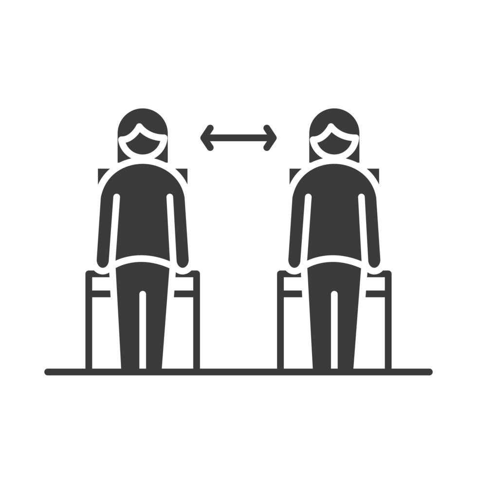 covid 19 coronavirus distanciamento físico social sentado em uma cadeira pública ícone de estilo de silhueta de vetor espalhando