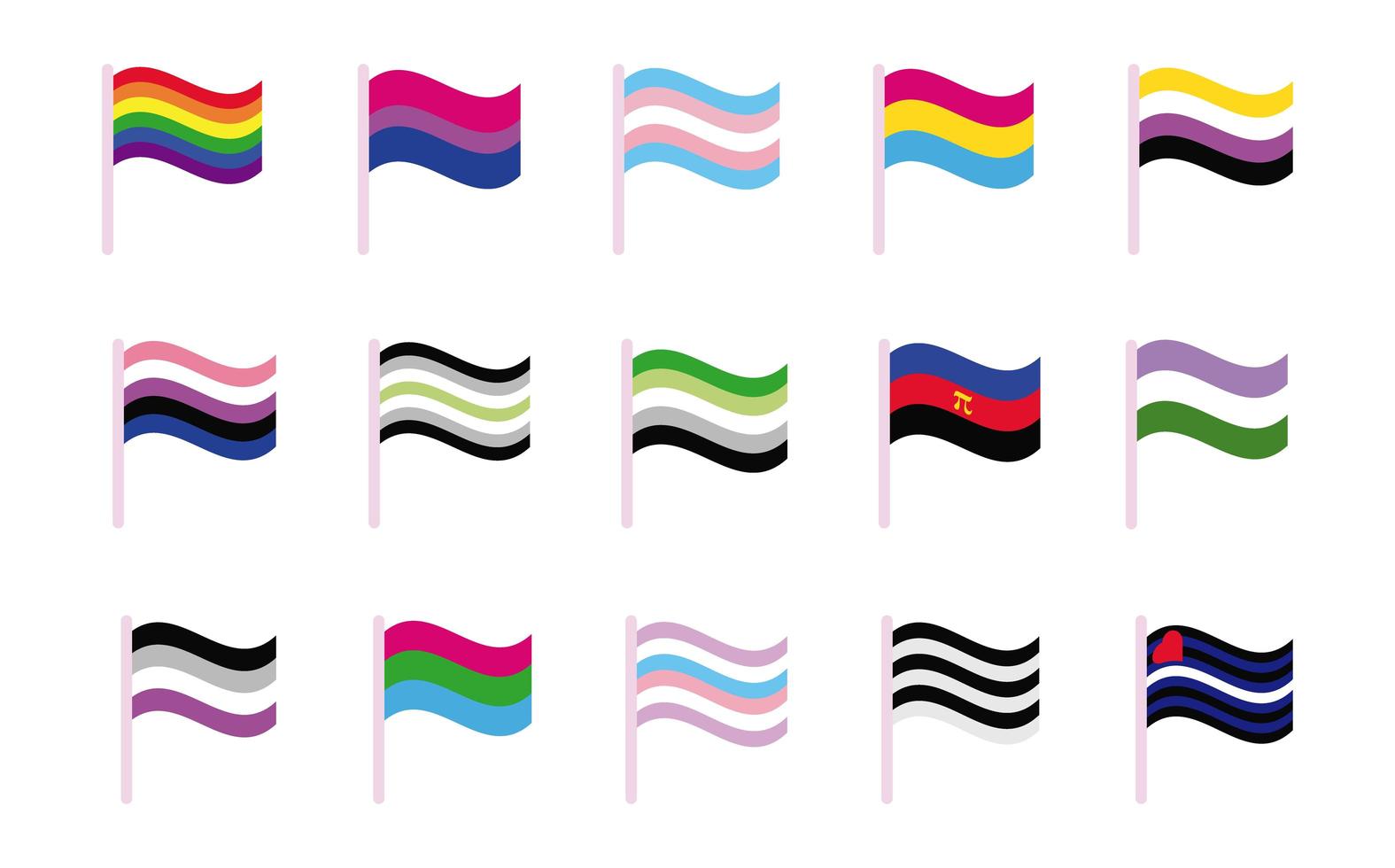 pacote de gêneros sinalizadores de ícones de vários estilos de orientação sexual vetor