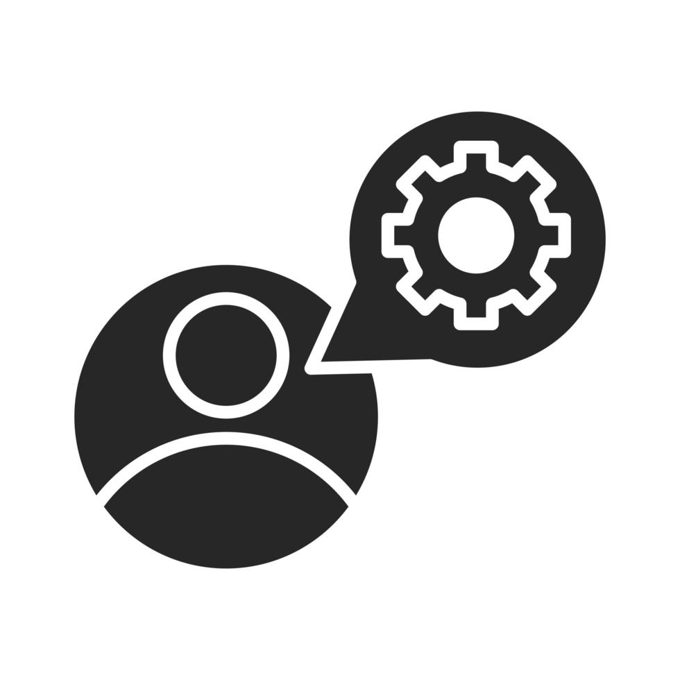 ícone de estilo de silhueta de bolha de fala em configuração de engrenagem avatar vetor