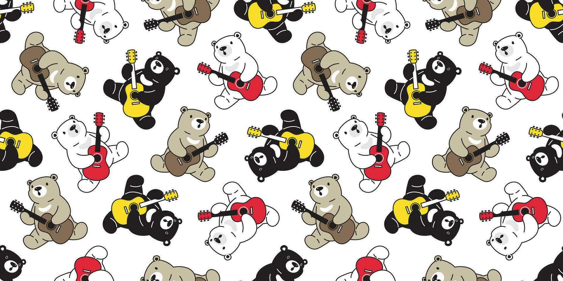 Urso desatado padronizar vetor polar Urso guitarra ukulele cachecol isolado desenho animado verão repetir papel de parede telha fundo ilustração rabisco