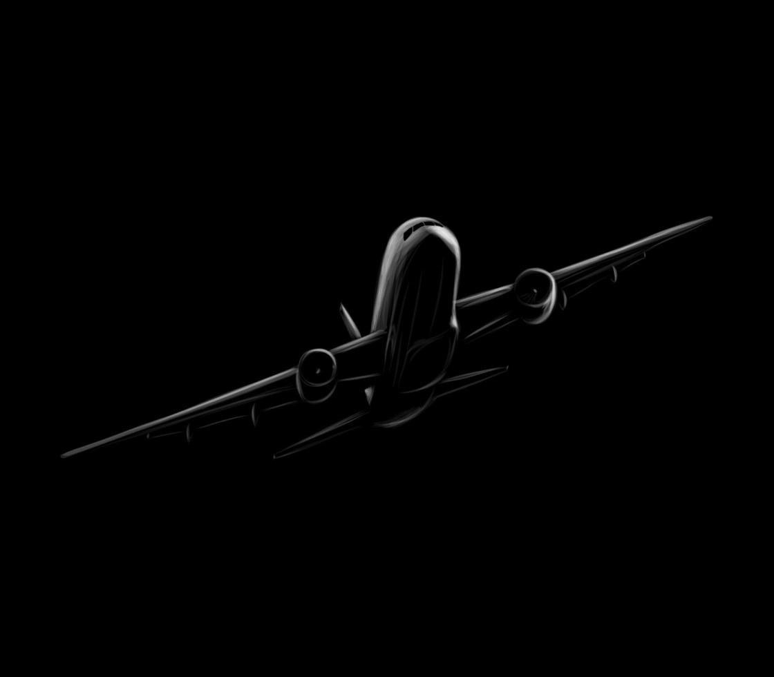 avião de passageiros em uma ilustração vetorial de fundo preto vetor