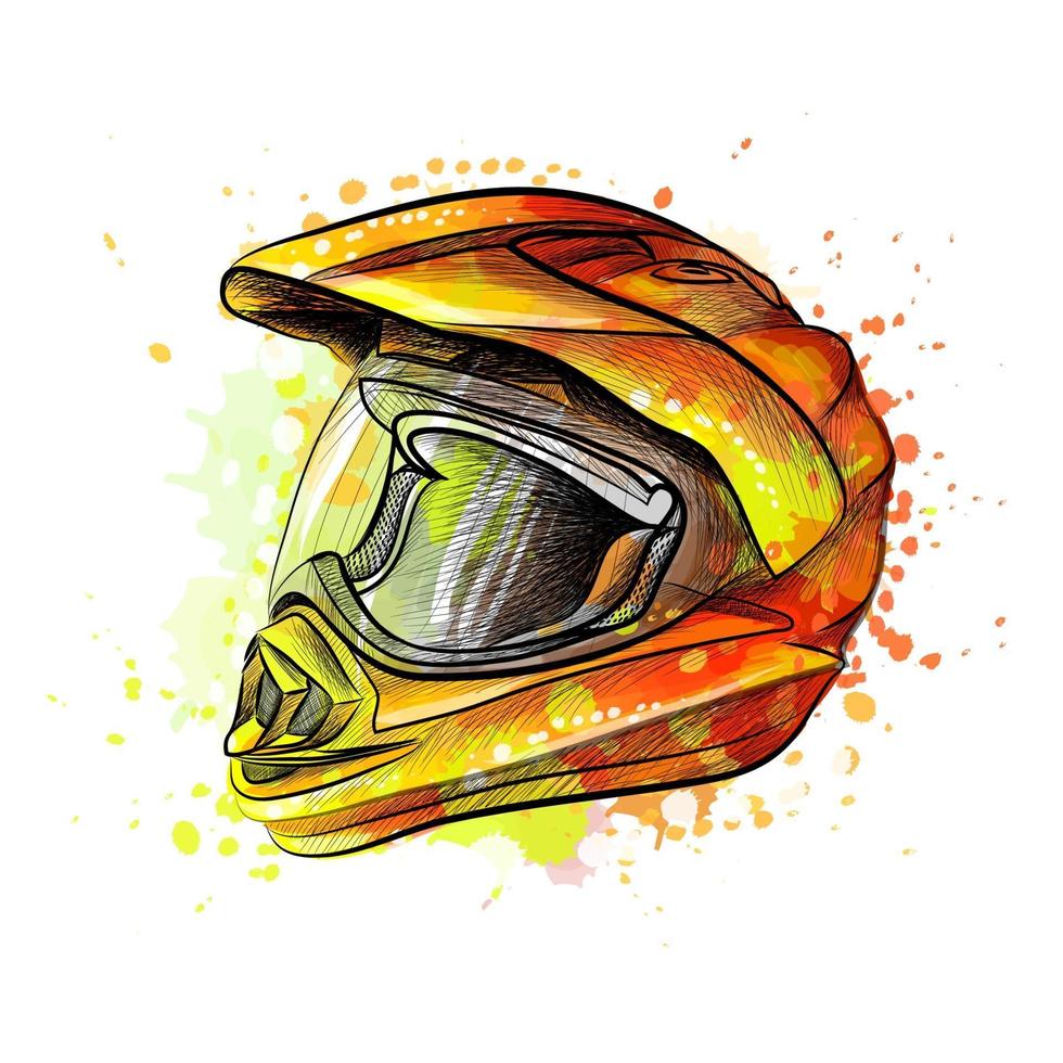 capacete de motocicleta com um toque de aquarela desenho desenhado à mão ilustração vetorial de tintas vetor