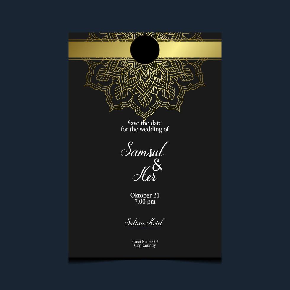 Fundo ornamentado de mandala de ouro de luxo para vetor grátis de convite de casamento