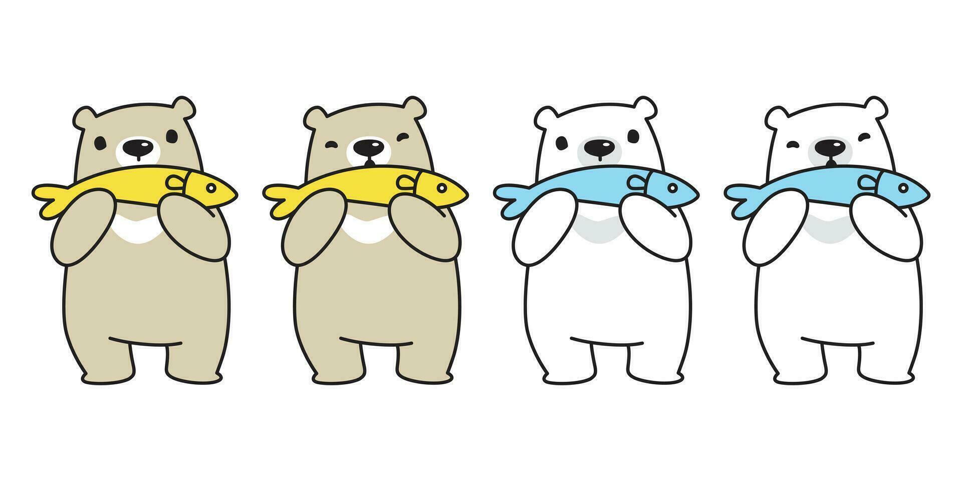 Urso vetor polar Urso ícone logotipo peixe salmão atum desenho animado personagem ilustração rabisco símbolo