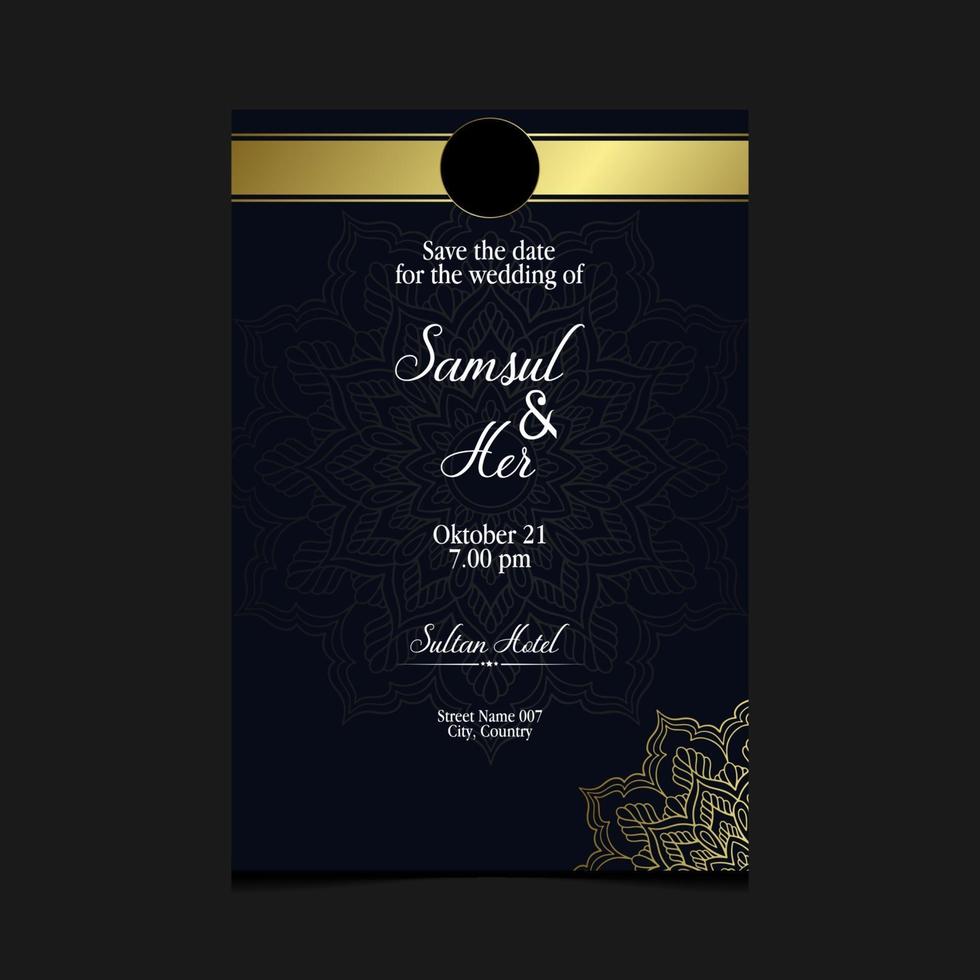 Fundo ornamentado de mandala de ouro de luxo para vetor grátis de convite de casamento