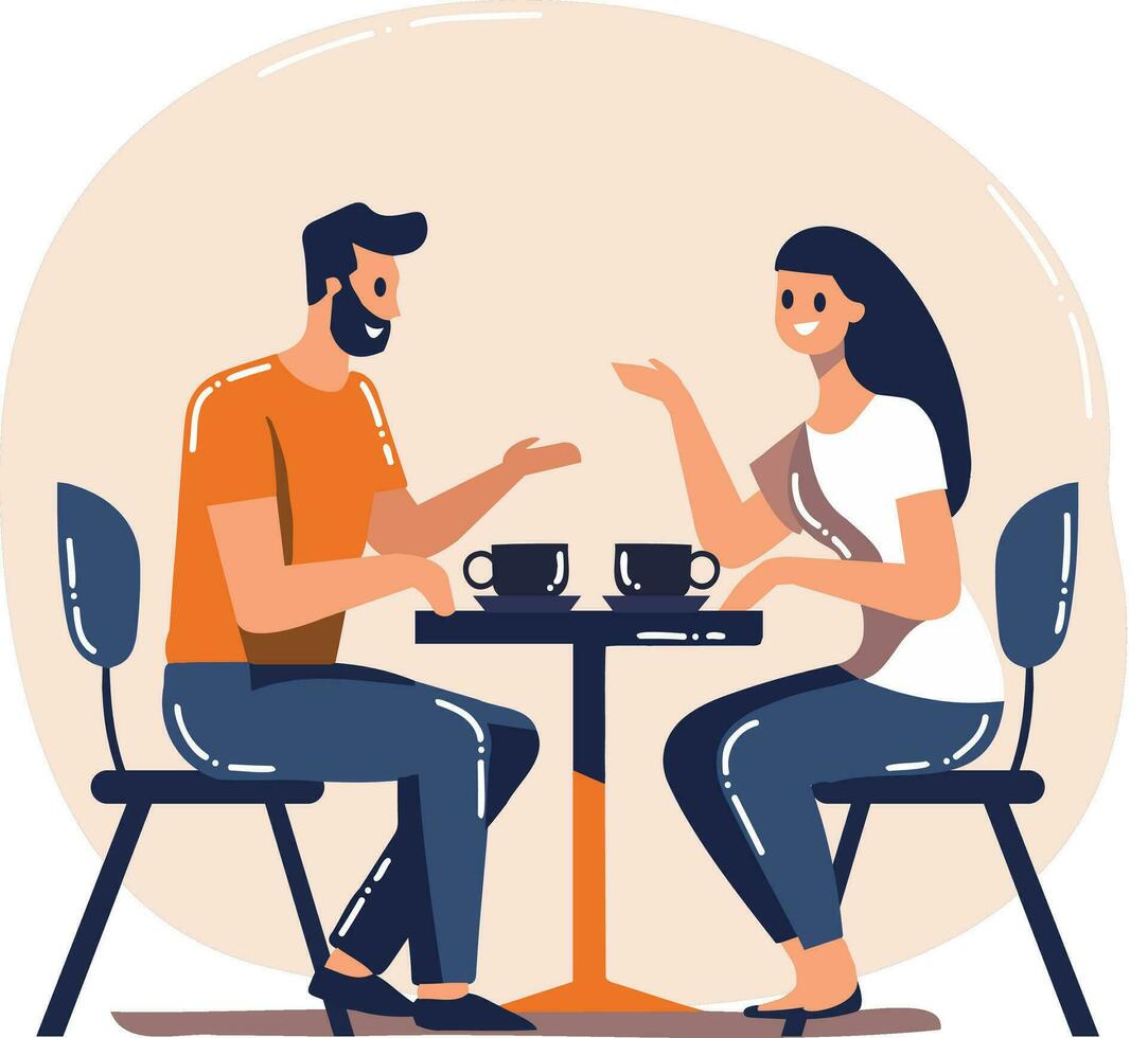 mão desenhado casal personagens sentado e bebendo café dentro plano estilo vetor