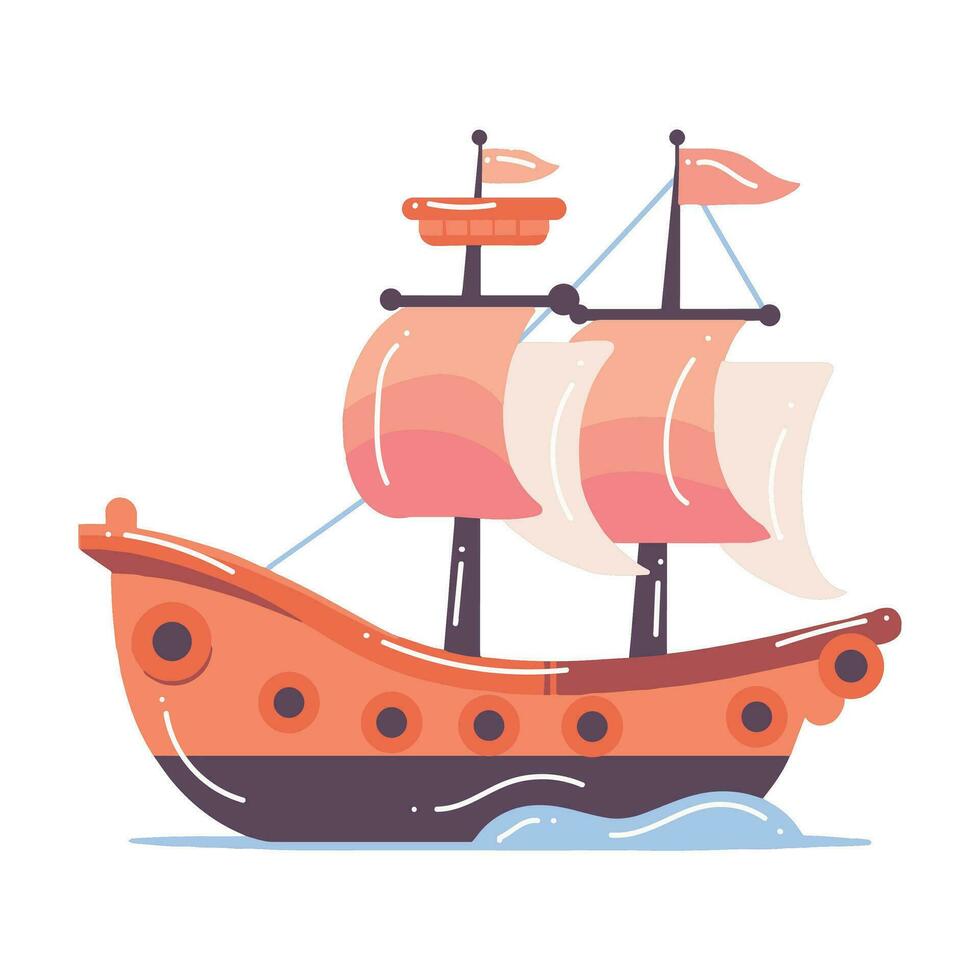 mão desenhado fofa pirata navio dentro plano estilo vetor