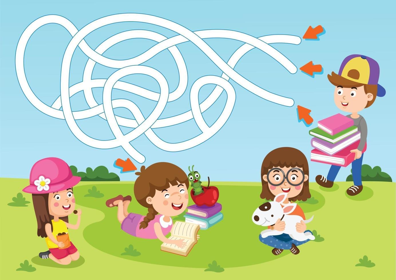 jogo educacional de labirinto para ilustração infantil vetor