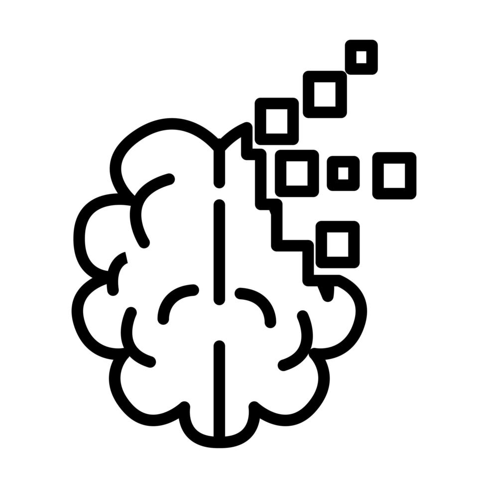 cérebro humano com ícone de estilo de linha de quadrados vetor