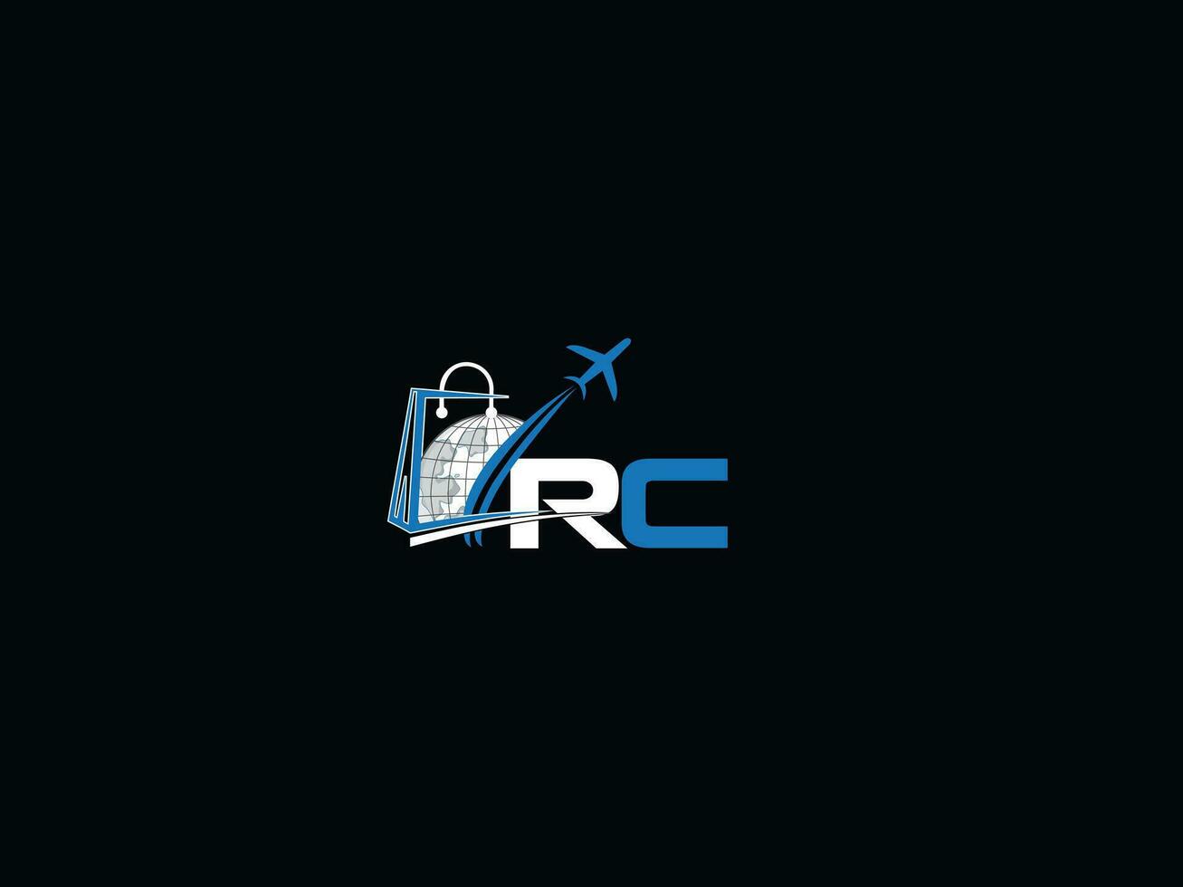 rc inicial viagem logotipo, criativo global rc viajando logotipo carta vetor