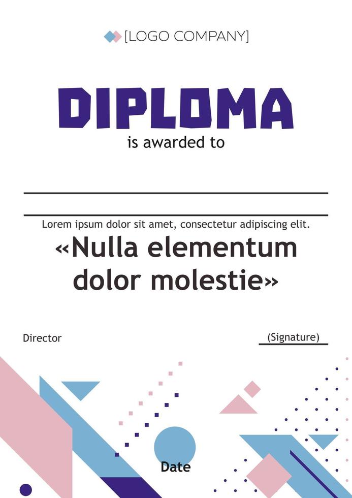 modelo de diploma vencedor com formas abstratas, linhas e pontos vetor