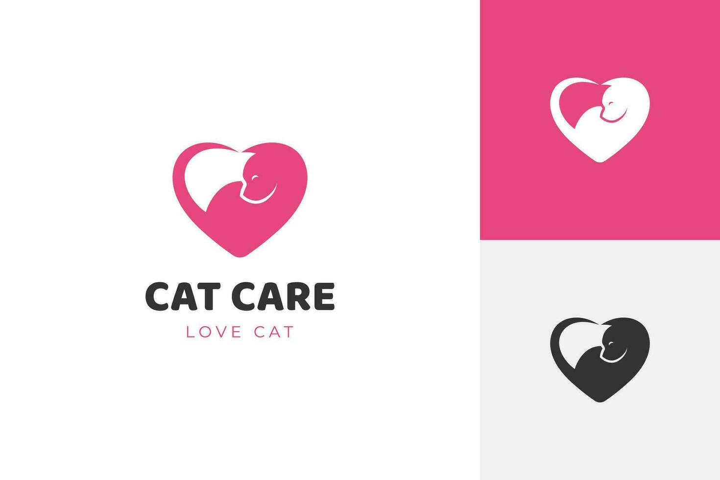 silhueta fofa gato Cuidado logotipo ícone Projeto com amor ou coração gráfico elemento combinação para animal hospital logotipo modelo vetor