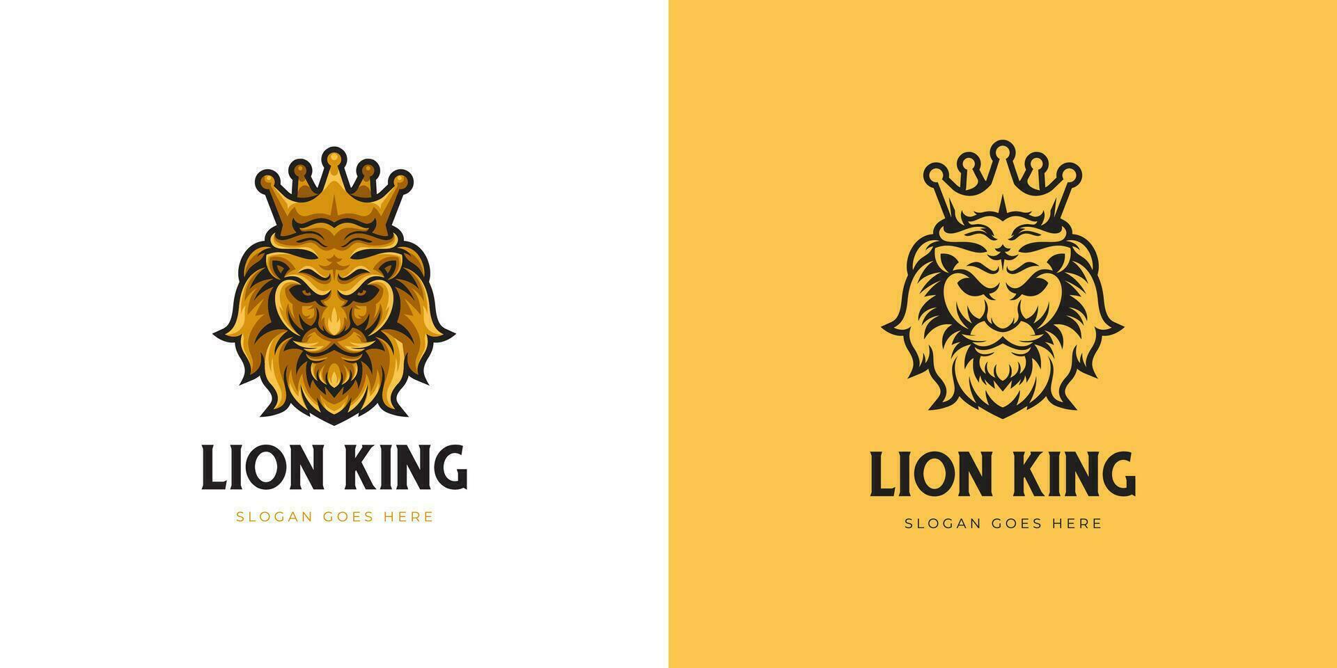 dourado leão cabeça rei mascote logotipo vetor ilustração com Preto leão coroa rei logotipo modelo