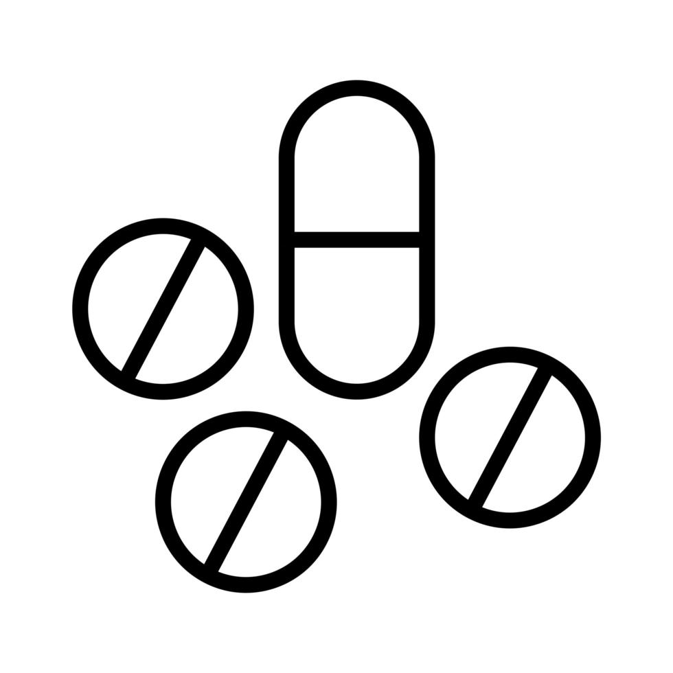 pílulas e cápsulas drogas estilo de linha vetor