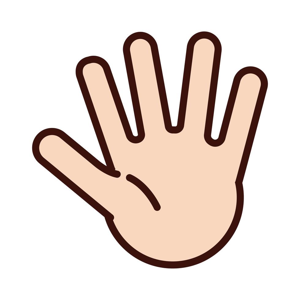 linha de sinal de cinco mãos e estilo de preenchimento vetor