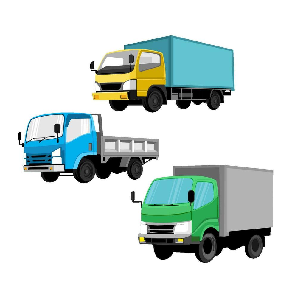 uma conjunto do ilustrações do caixa caminhões e containers vetor