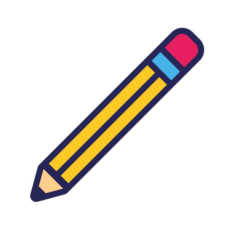 lápis de linha de material escolar e ícone de estilo de preenchimento vetor
