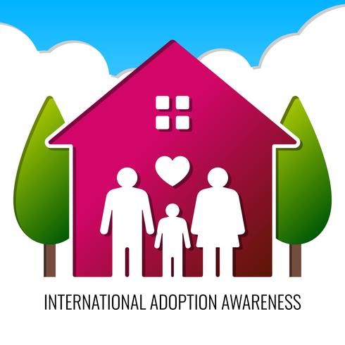 Poster liso da adopção da família da composição do logotipo para a ilustração do vetor das crianças
