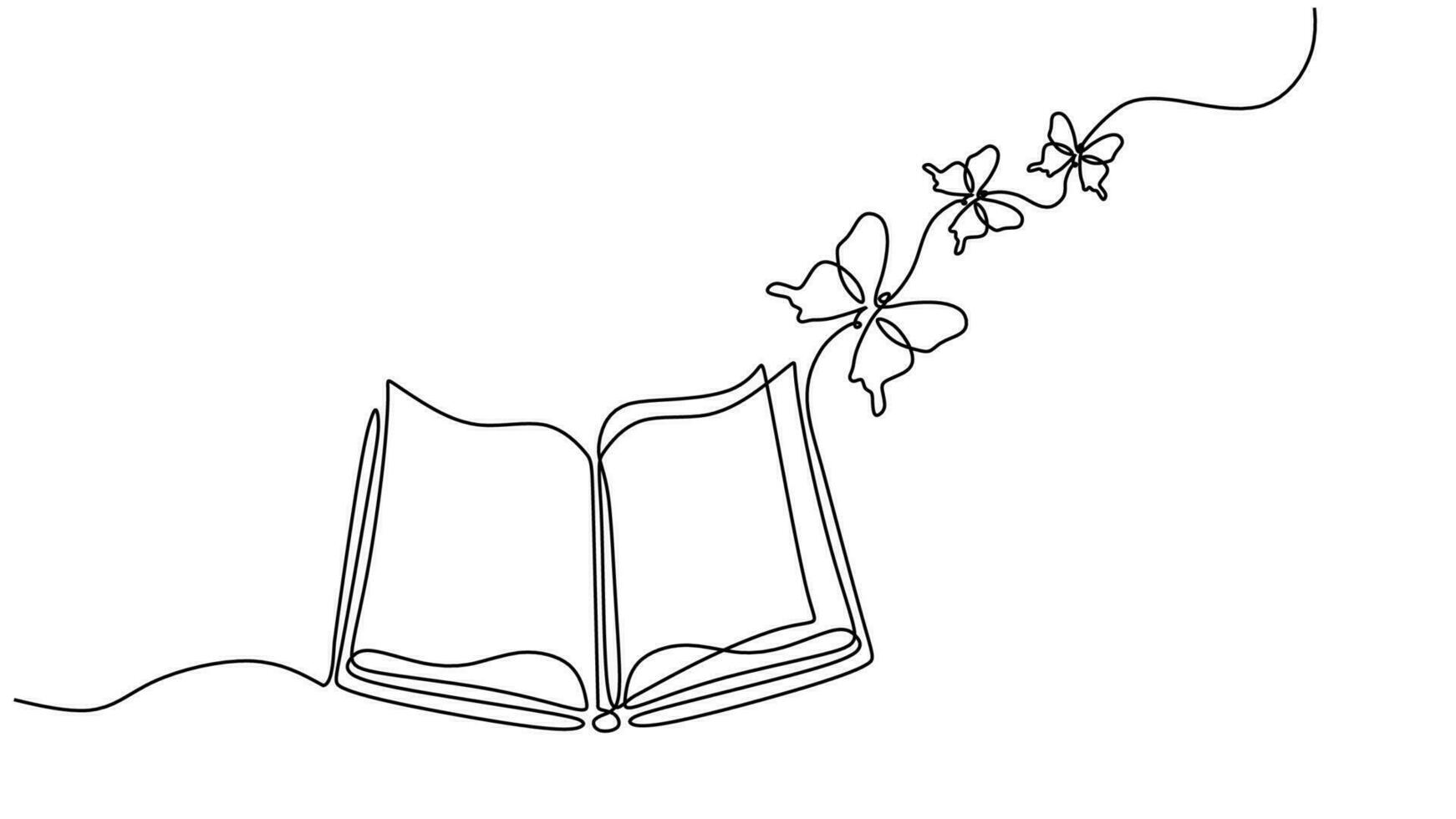 vôo livro 1 linha desenhando com borboleta. contínuo mão desenhado vetor