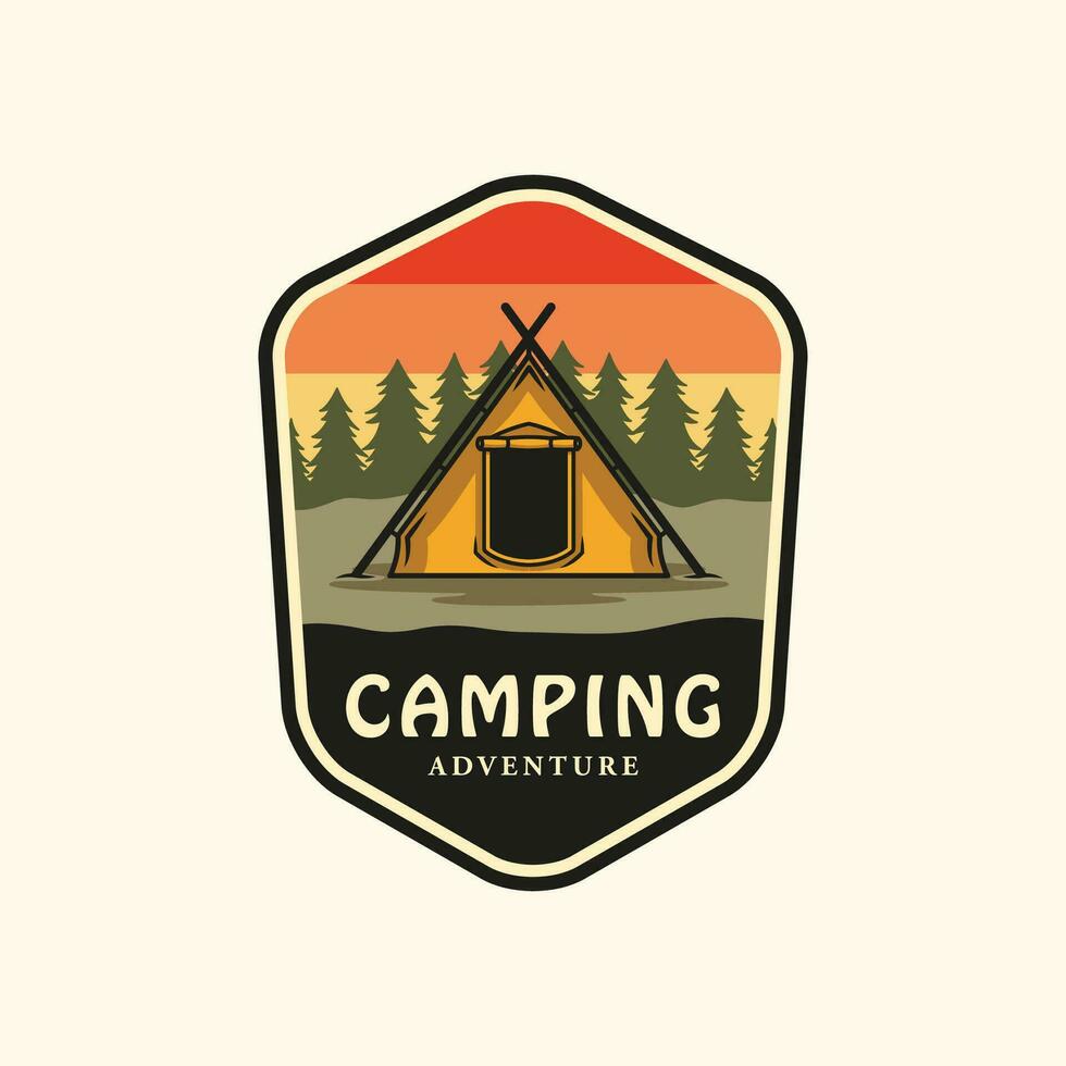 acampamento vintage crachá logotipo vetor