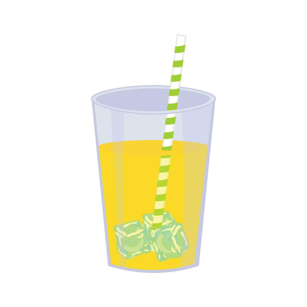limão suco dentro uma vidro com gelo e Palha vetor