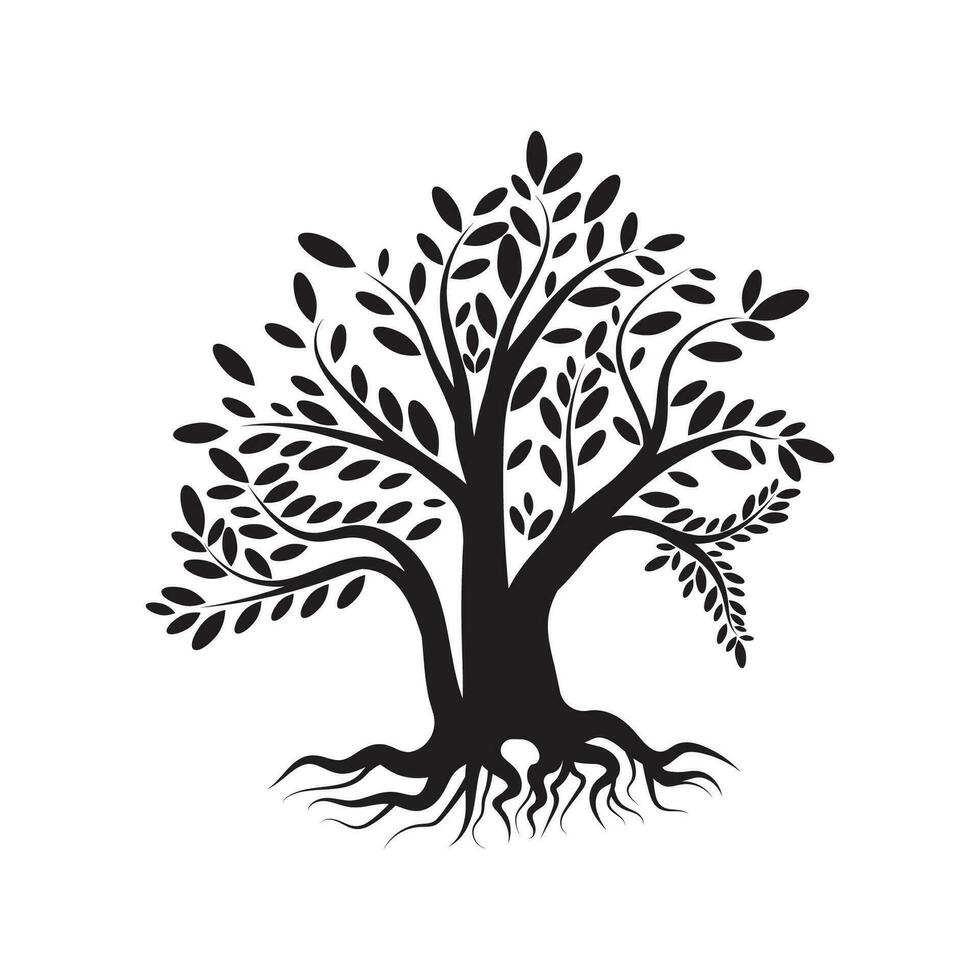 raiz folha família árvore do vida carvalho banyan bordo carimbo foca emblema rótulo logotipo vetor