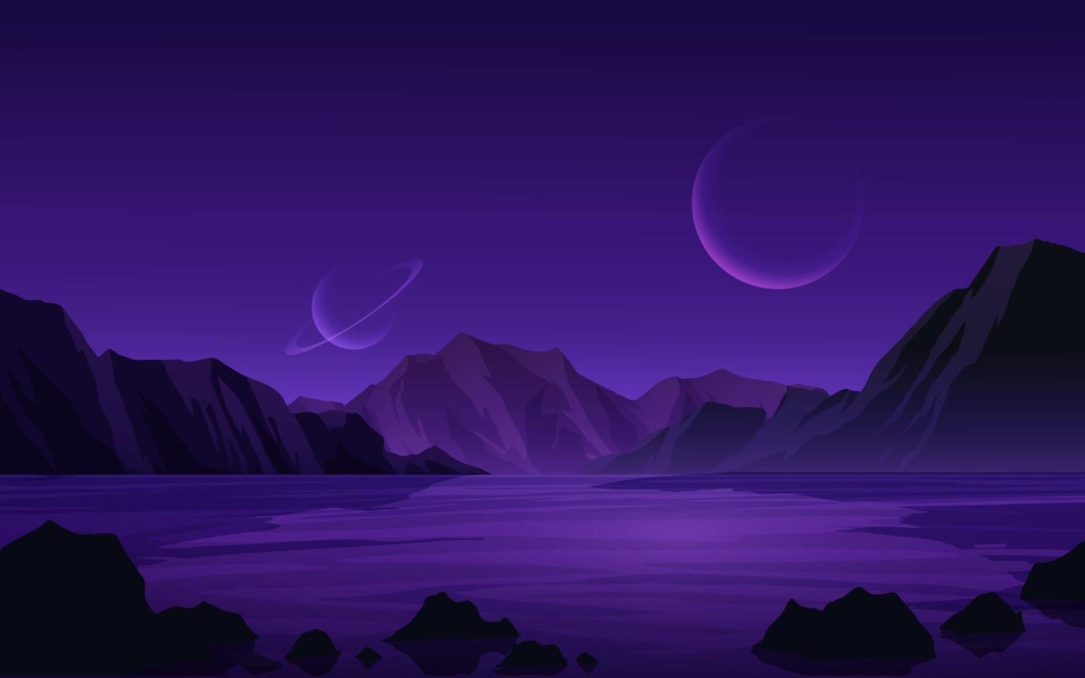 ilustração de fantasia de céu noturno com montanha vetor
