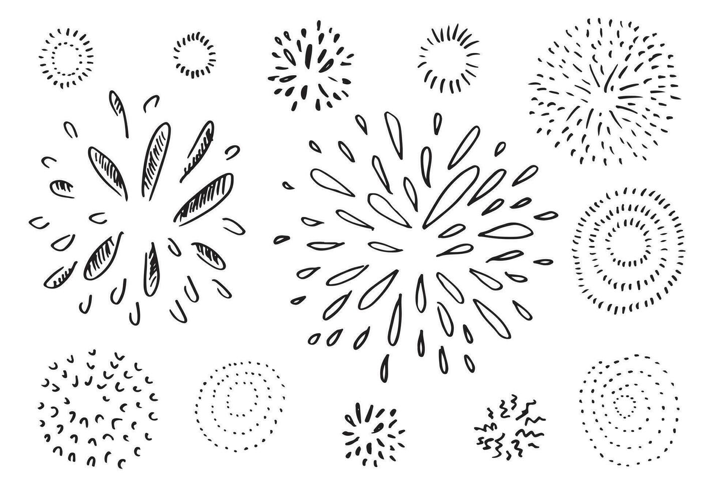 conjunto de doodle starburst isolado na mão de fundo branco desenhada de sunburst. elementos de design. ilustração vetorial. vetor