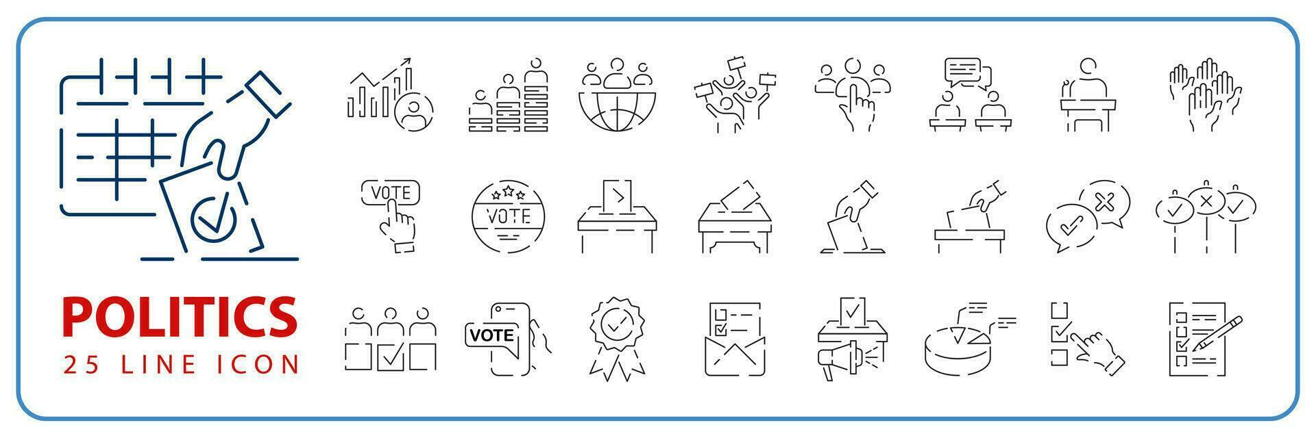 simples conjunto do votação relacionado vetor linha ícones. política ou político e político. eleição e voto.