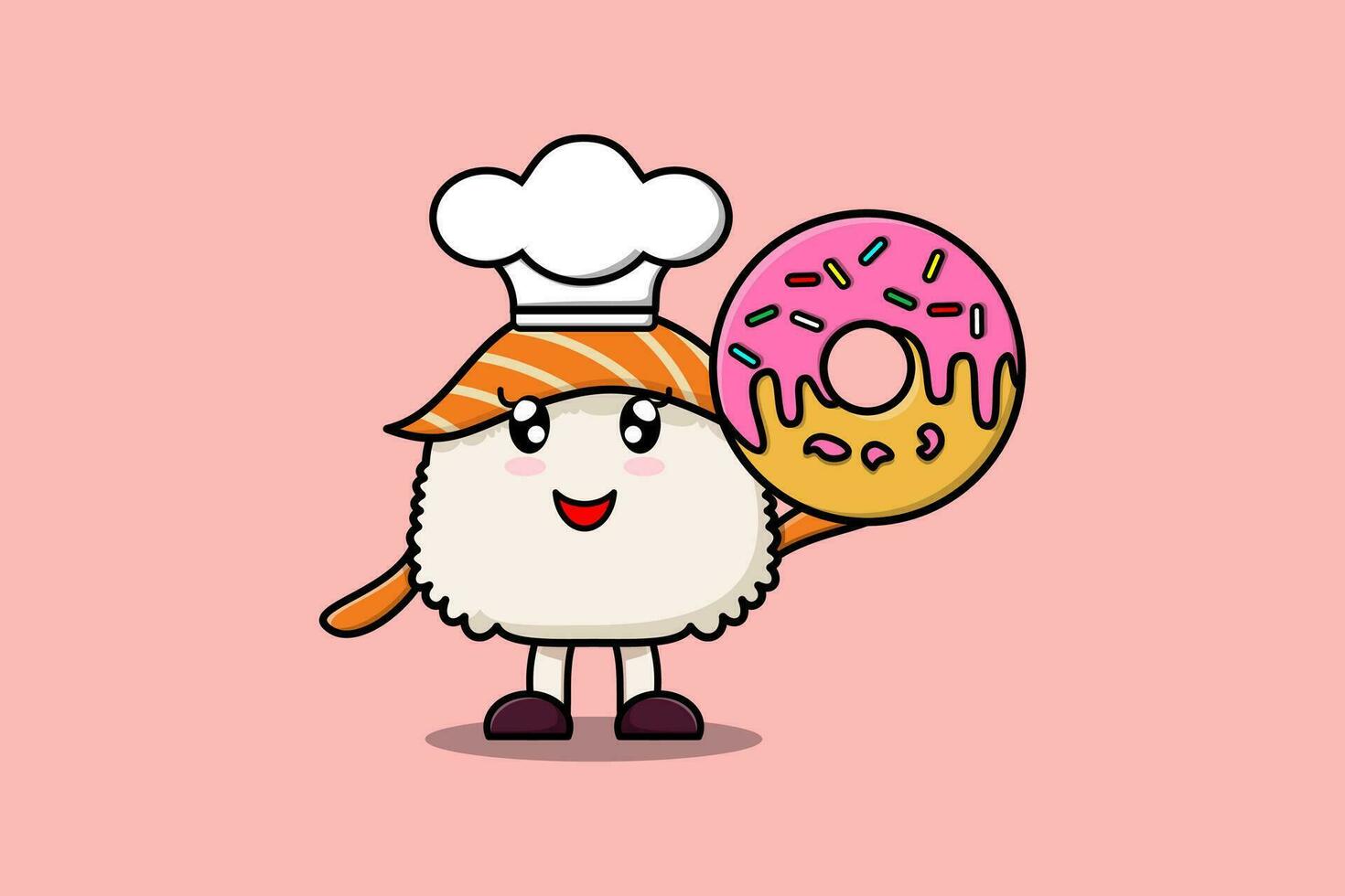 rosquinhas de personagem de chef de sushi bonito dos desenhos animados vetor