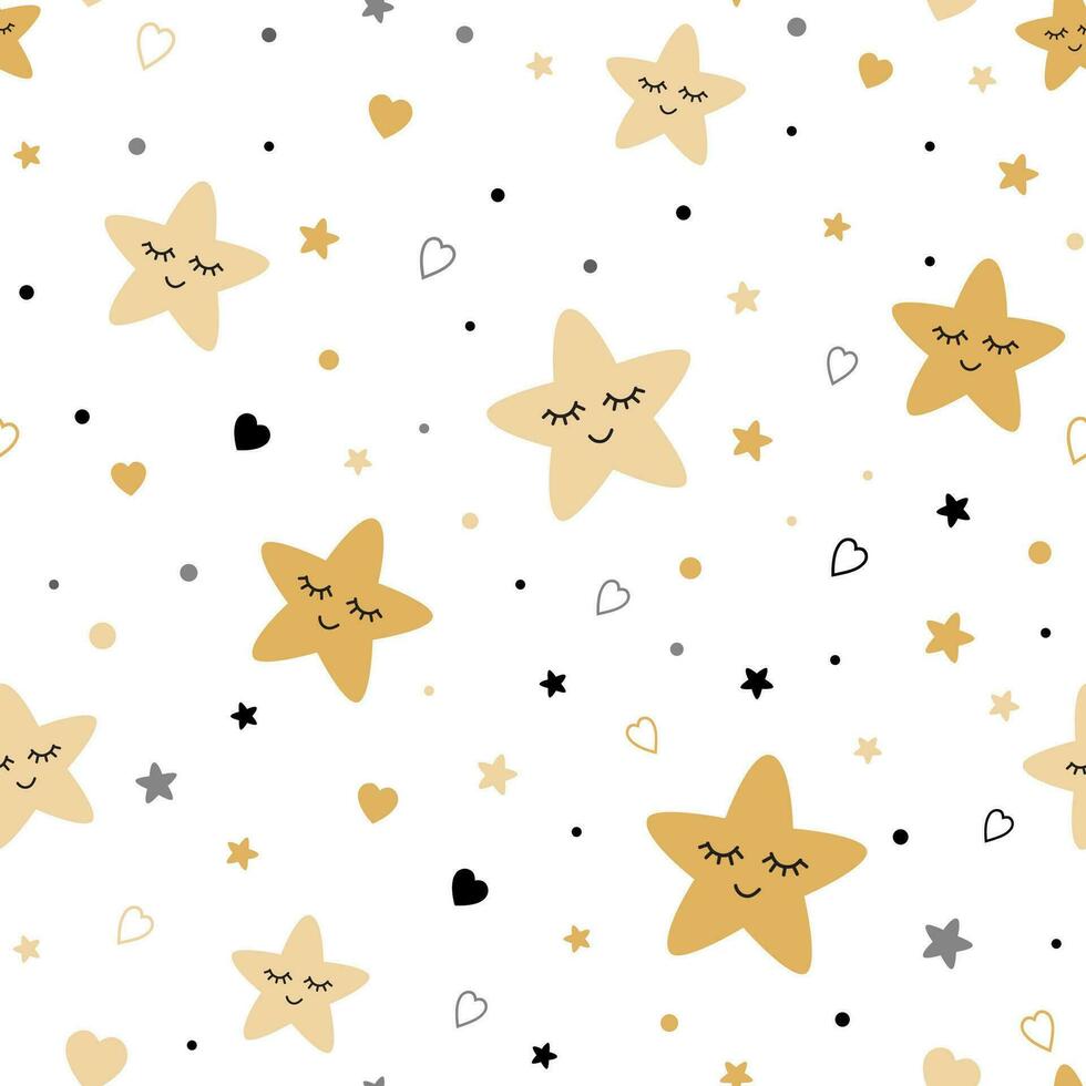 desatado fofa crianças padronizar fofa bebê ouro estrelas coração fundo criativo noite estilo criança luz dourado cinzento cor textura tecido invólucro têxtil fundo crianças Projeto vetor ilustração.