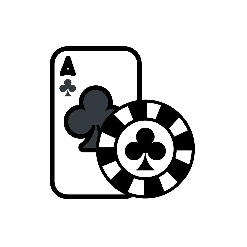 cartão de pôquer de cassino e chip com ícone de trevo isolado vetor