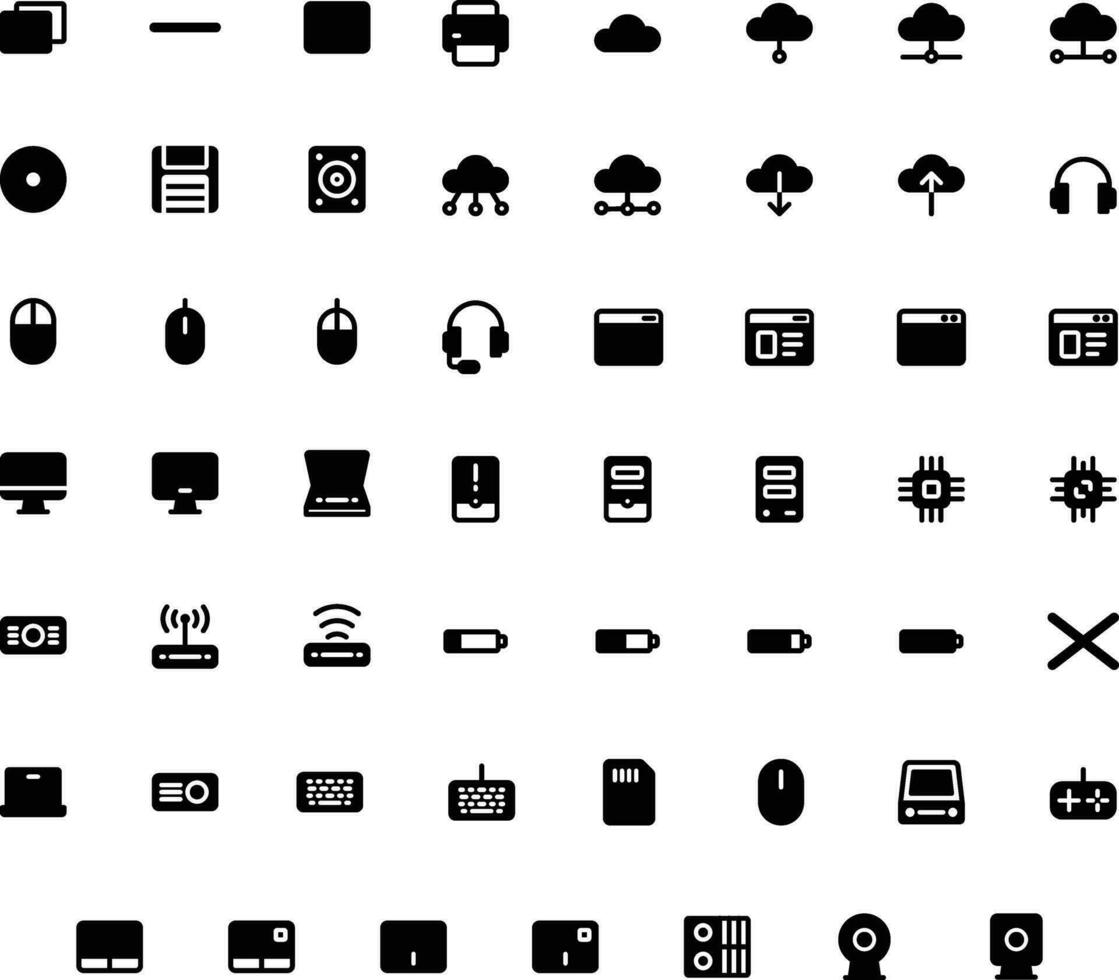 vetor do computador e isto ícone conjunto sólido. perfeito para do utilizador interface, Novo aplicativo.