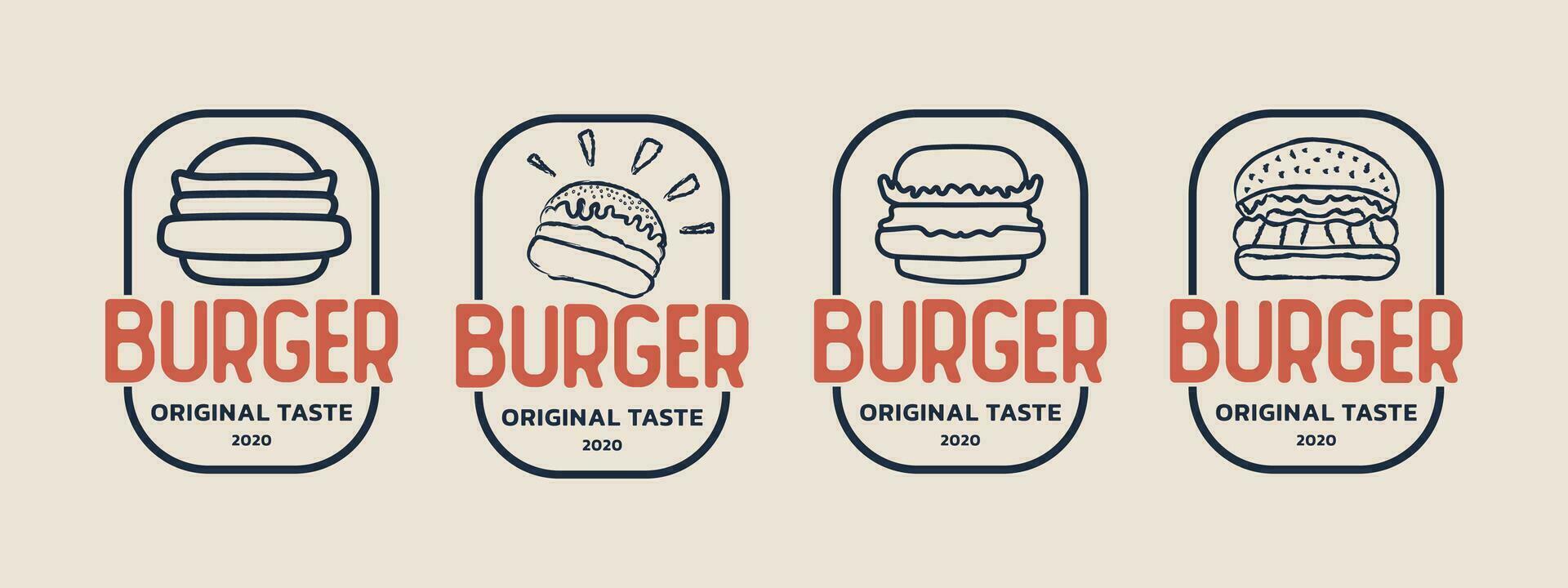 hamburguer original gosto vintage crachá logotipo vetor ilustração