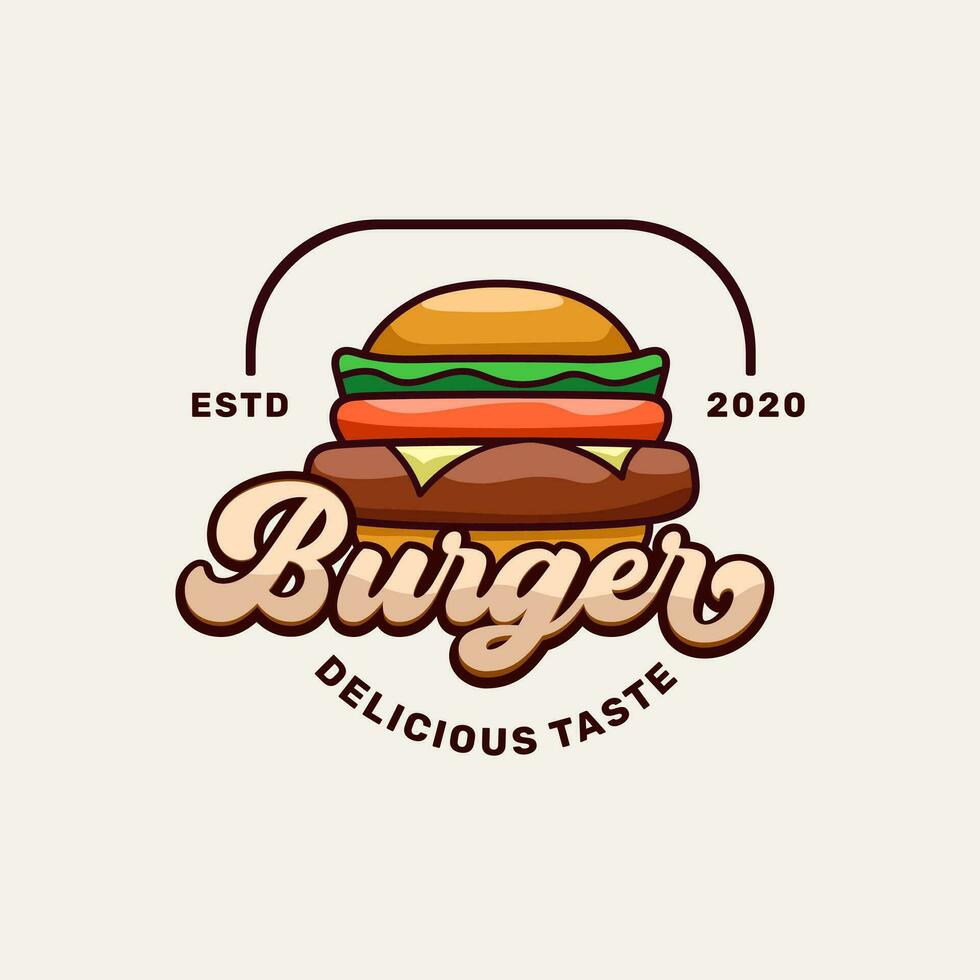 hamburguer delicioso gosto logotipo crachá com esboço vetor ilustração