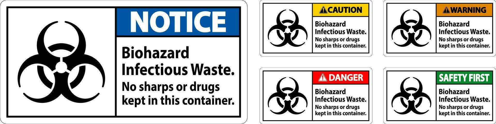 Atenção rótulo risco biológico infeccioso desperdício, não farelos ou drogas manteve dentro isto recipiente vetor