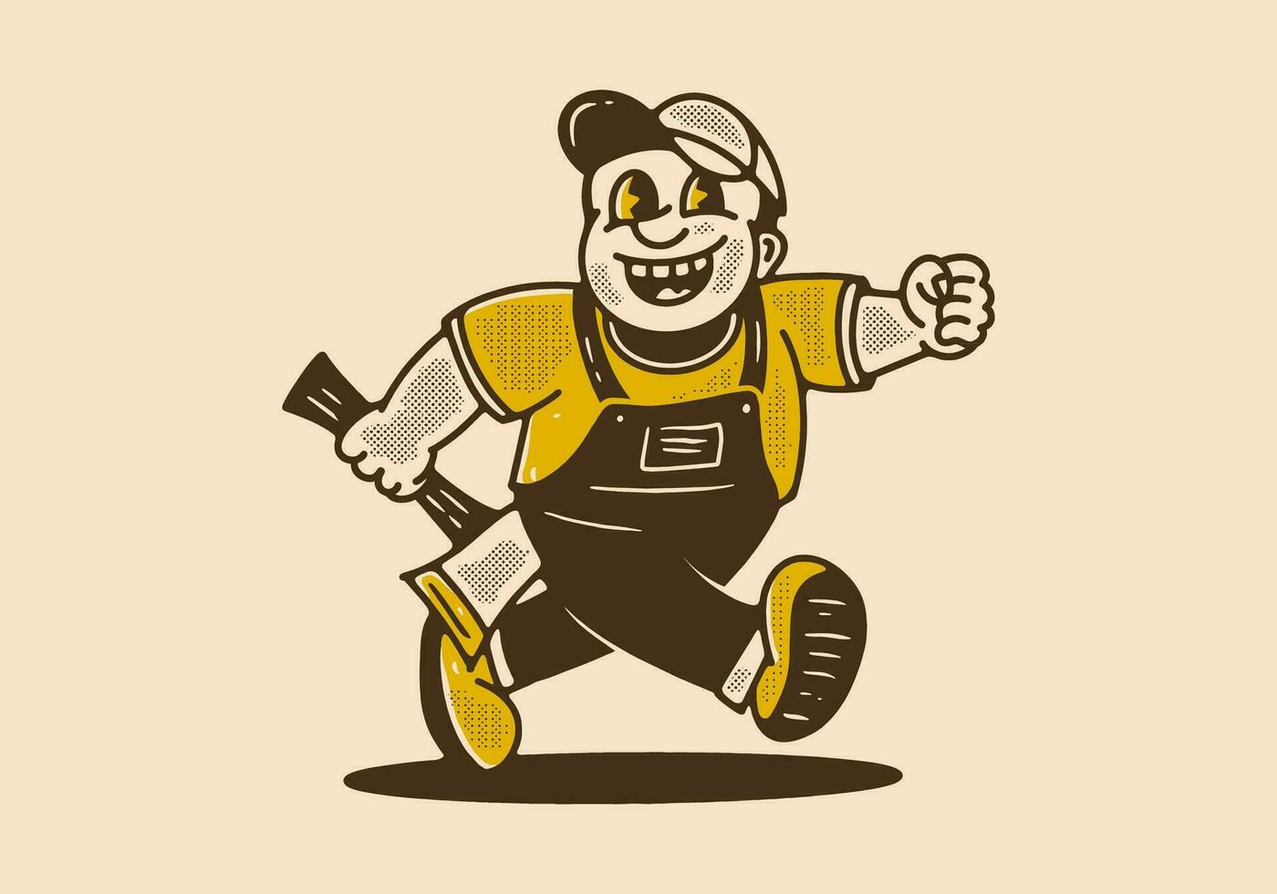 vintage desenhando do a mascote personagem Projeto do corrida gordo lenhador segurando machado vetor