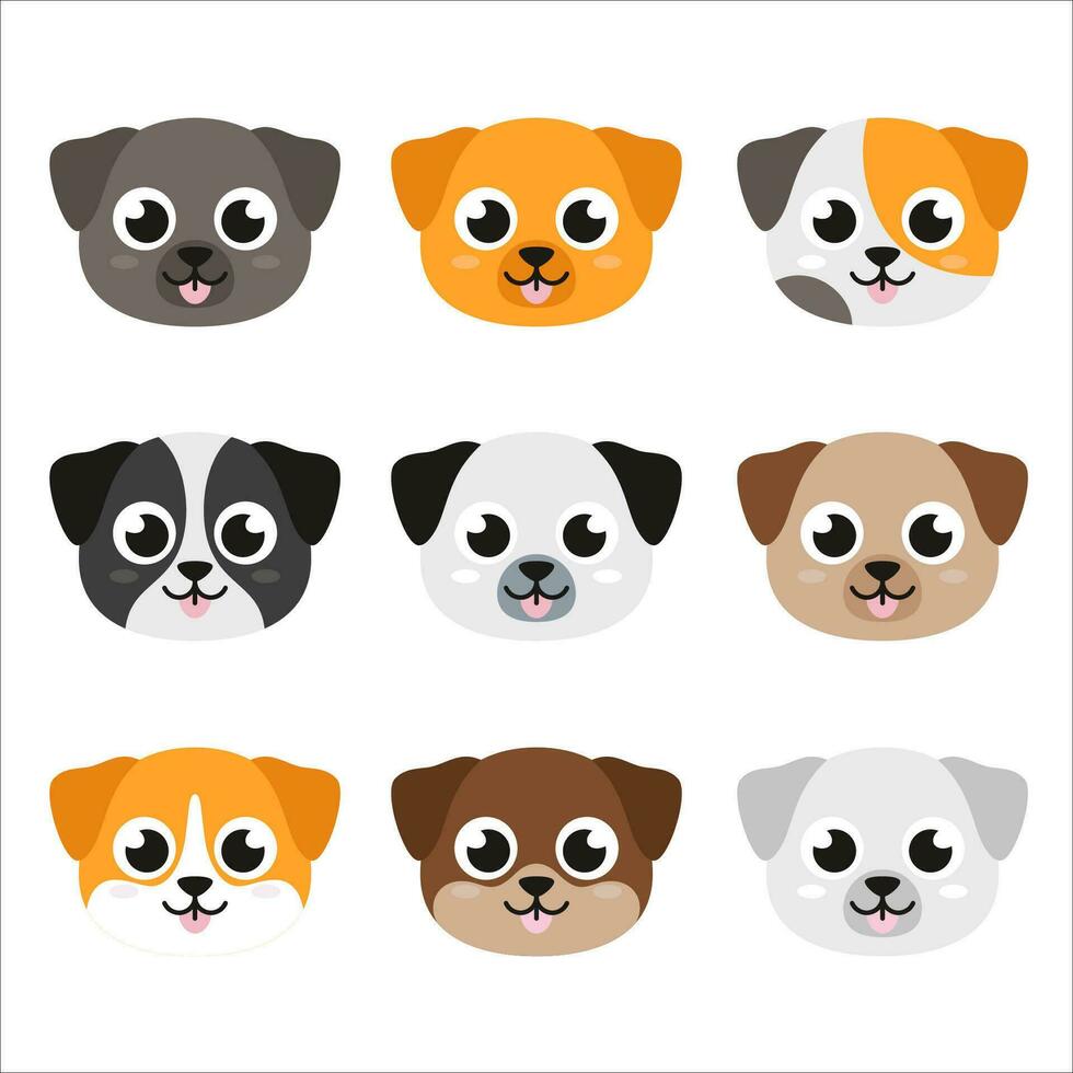 cachorro, cachorro cabeças, conjunto do fofa simples ilustrações dentro plano estilo vetor